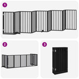 Dog Gate with Door Foldable 9 Panels Black 450 cm Poplar Wood - 45-Degree Angle