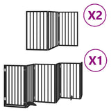 Dog Gate with Door Foldable 12 Panels Black 600 cm Poplar Wood - Front View