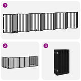 Dog Gate with Door Foldable 12 Panels Black 600 cm Poplar Wood