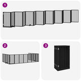 Dog Gate with Door Foldable 15 Panels Black 750 cm Poplar Wood - 45-Degree Angle