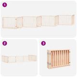 Dog Gate with Door Foldable 8 Panels 640 cm Poplar Wood - 45-Degree Angle