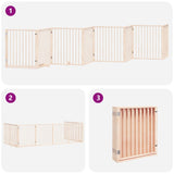Dog Gate with Door Foldable 8 Panels 640 cm Poplar Wood - 45-Degree Angle