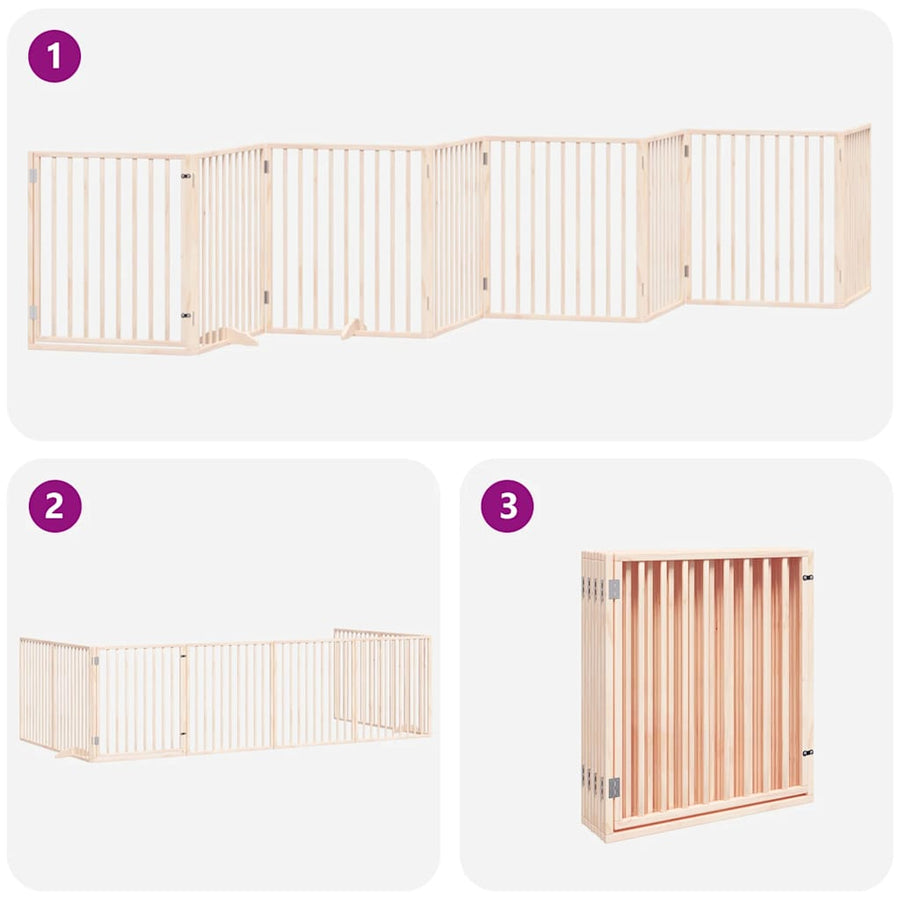 Dog Gate with Door Foldable 8 Panels 640 cm Poplar Wood