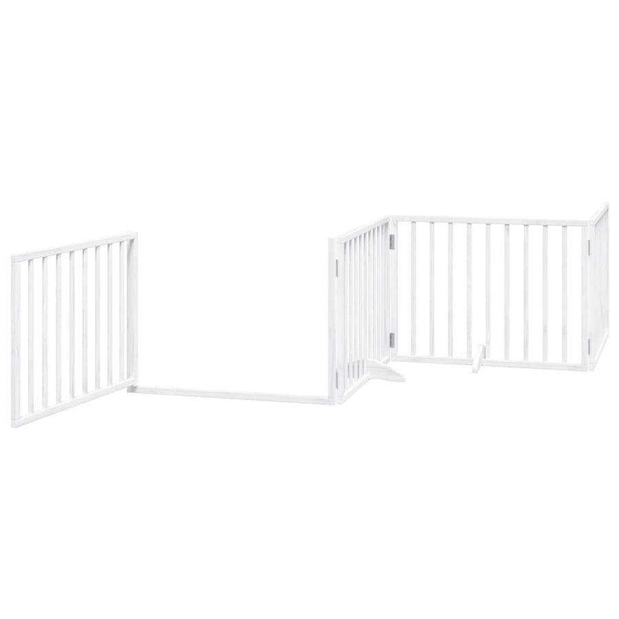 Dog Gate with Door Foldable 8 Panels White 640 cm Poplar Wood