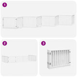 Dog Gate with Door Foldable 8 Panels White 640 cm Poplar Wood - 45-Degree Angle
