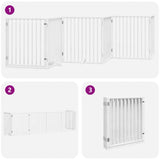 Dog Gate with Door Foldable 6 Panels White 480 cm Poplar Wood - 45-Degree Angle