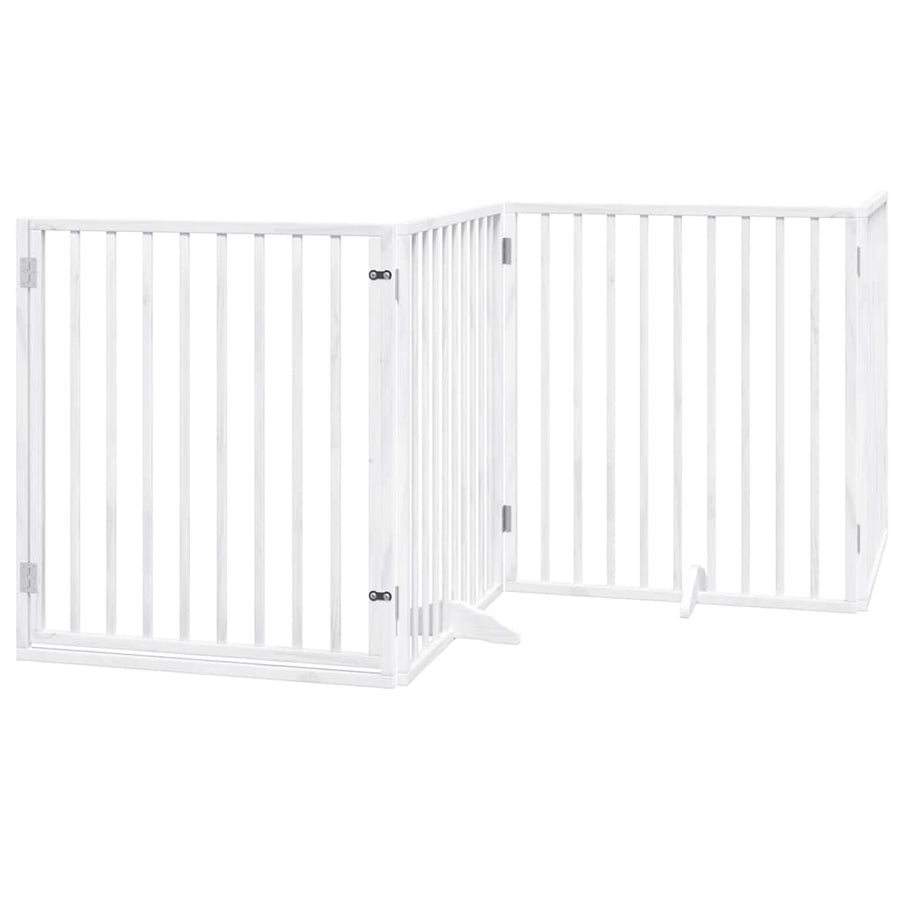 Dog Gate with Door Foldable 8 Panels White 640 cm Poplar Wood