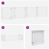 Dog Gate with Door Foldable 8 Panels White 640 cm Poplar Wood - 45-Degree Angle