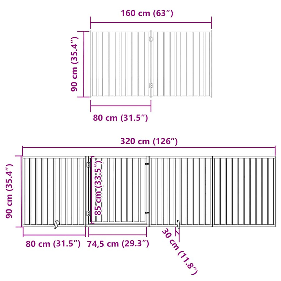 Dog Gate with Door Foldable 8 Panels White 640 cm Poplar Wood