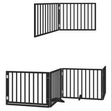 Dog Gate with Door Foldable 6 Panels Black 480 cm Poplar Wood - Side View