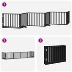 Dog Gate with Door Foldable 6 Panels Black 480 cm Poplar Wood