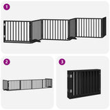 Dog Gate with Door Foldable 6 Panels Black 480 cm Poplar Wood - Rear View