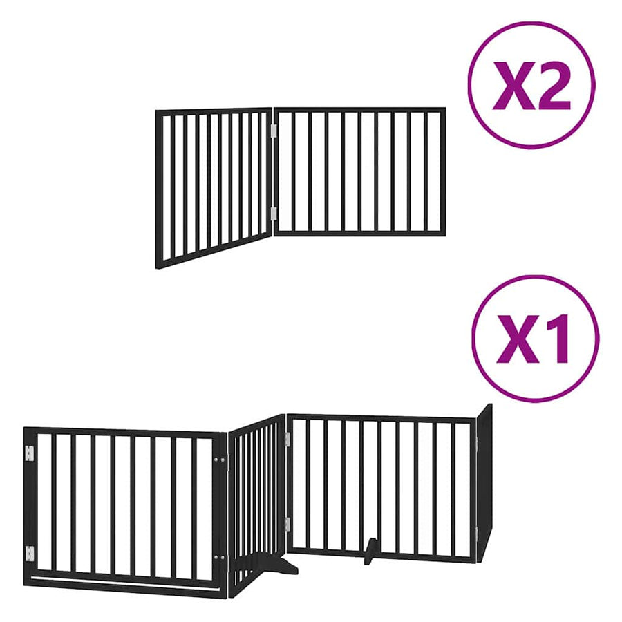 Dog Gate with Door Foldable 8 Panels Black 640 cm Poplar Wood