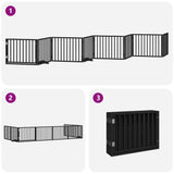 Dog Gate with Door Foldable 8 Panels Black 640 cm Poplar Wood - 45-Degree Angle