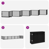 Dog Gate with Door Foldable 10 Panels Black 800 cm Poplar Wood - 45-Degree Angle