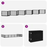 Dog Gate with Door Foldable 12 Panels Black 960 cm Poplar Wood - 45-Degree Angle