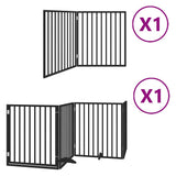 Dog Gate with Door Foldable 6 Panels Black 480 cm Poplar Wood - Front View