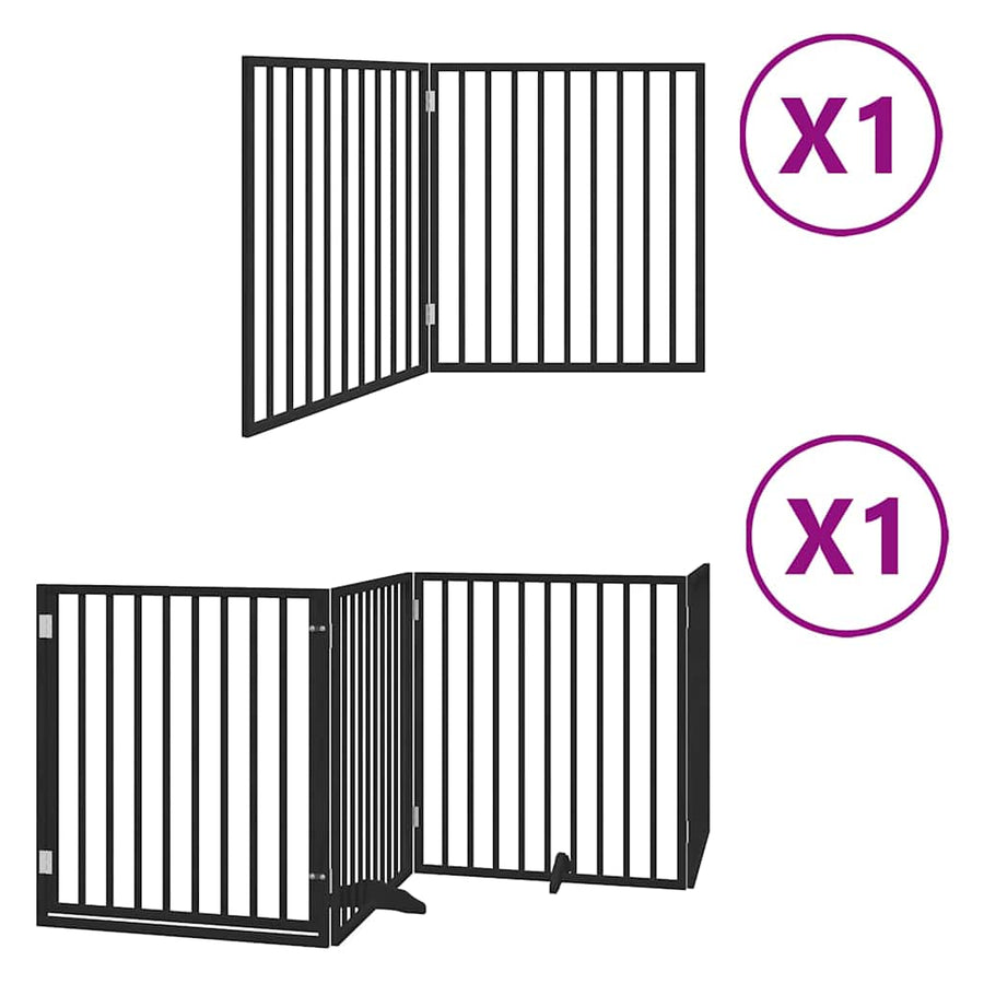 Dog Gate with Door Foldable 6 Panels Black 480 cm Poplar Wood