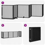 Dog Gate with Door Foldable 6 Panels Black 480 cm Poplar Wood - Rear View