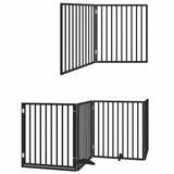 Dog Gate with Door Foldable 8 Panels Black 640 cm Poplar Wood