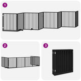 Dog Gate with Door Foldable 8 Panels Black 640 cm Poplar Wood - Rear View