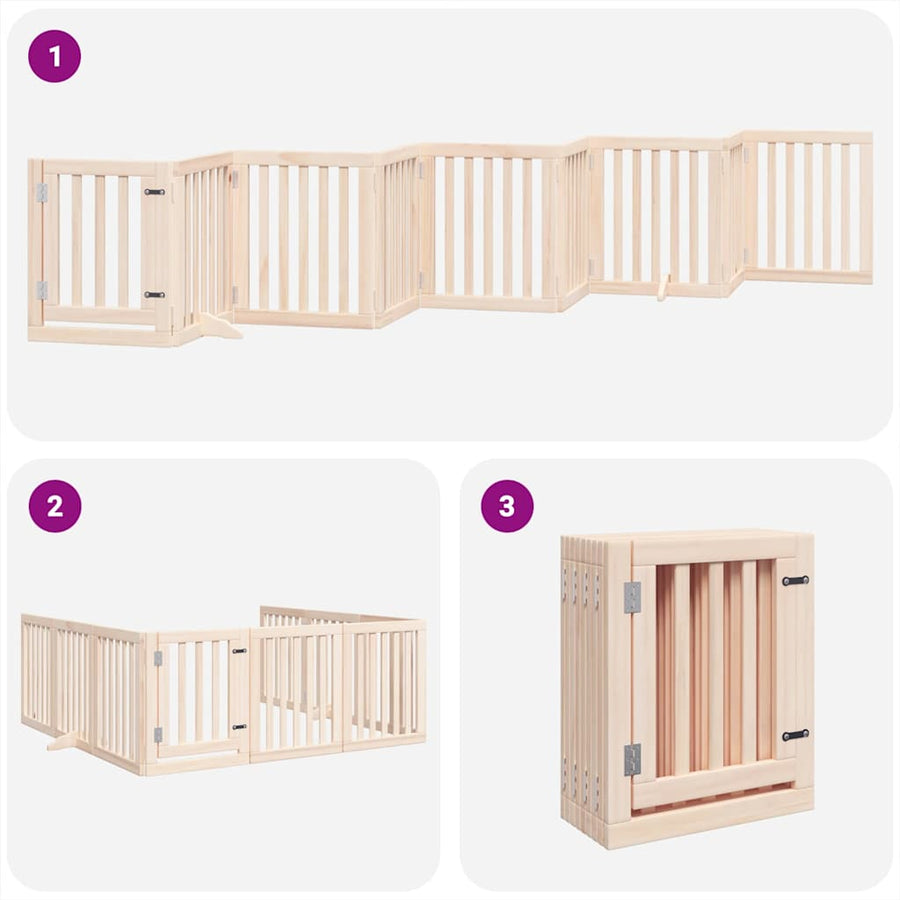 Dog Gate with Door Foldable 9 Panels 450 cm Poplar Wood