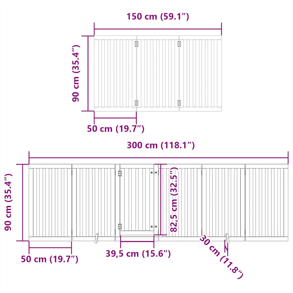 Dog Gate with Door Foldable 15 Panels 750 cm Poplar Wood