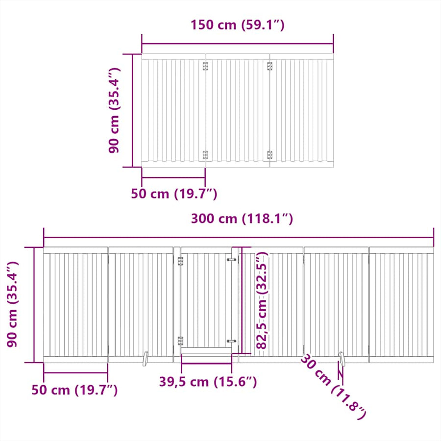 Dog Gate with Door Foldable 15 Panels 750 cm Poplar Wood