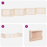 Dog Gate with Door Foldable 8 Panels 640 cm Poplar Wood - 45-Degree Angle