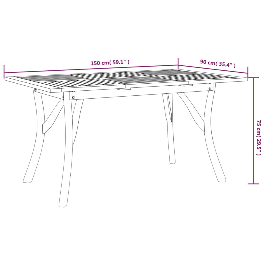 Garden Table 150x90x75 cm Solid Wood Acacia