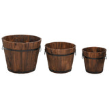 3 Piece Wooden Bucket Planter Set Solid Wood Fir - Front View
