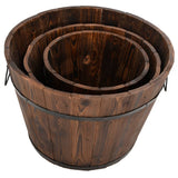 3 Piece Wooden Bucket Planter Set Solid Wood Fir - Side View