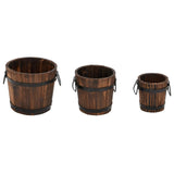 3 Piece Wooden Bucket Planter Set Solid Wood Fir - Front View