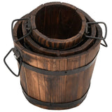 3 Piece Wooden Bucket Planter Set Solid Wood Fir - Side View