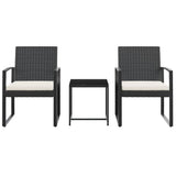 3 piece Garden Dining Set with Cushions Black PP Rattan - Side View