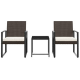 3 piece Garden Dining Set with Cushions Brown PP Rattan - Side View