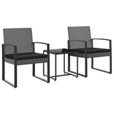 3 piece Garden Dining Set with Cushions Dark Grey PP Rattan - Front View