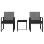 3 piece Garden Dining Set with Cushions Dark Grey PP Rattan