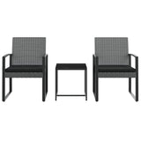 3 piece Garden Dining Set with Cushions Dark Grey PP Rattan - Side View