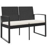 2-Seater Garden Bench with Cushions Black PP Rattan - Front View