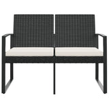 2-Seater Garden Bench with Cushions Black PP Rattan - Side View