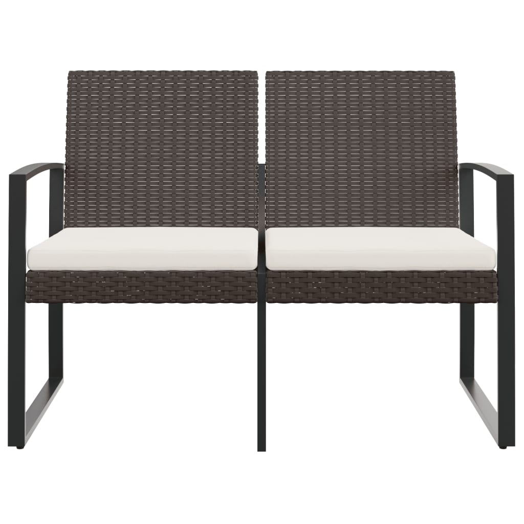 2-Seater Garden Bench with Cushions Brown PP Rattan