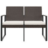 2-Seater Garden Bench with Cushions Brown PP Rattan