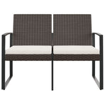 2-Seater Garden Bench with Cushions Brown PP Rattan