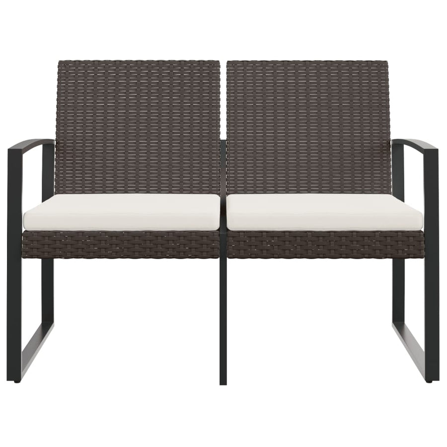 2-Seater Garden Bench with Cushions Brown PP Rattan