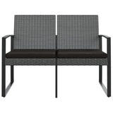 2-Seater Garden Bench with Cushions Dark Grey PP Rattan - Side View