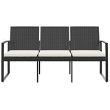 3-Seater Garden Bench with Cushions Black PP Rattan - Side View