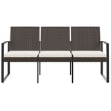 3-Seater Garden Bench with Cushions Brown PP Rattan - Side View