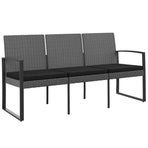 3-Seater Garden Bench with Cushions Dark Grey PP Rattan