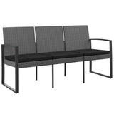 3-Seater Garden Bench with Cushions Dark Grey PP Rattan - Front View